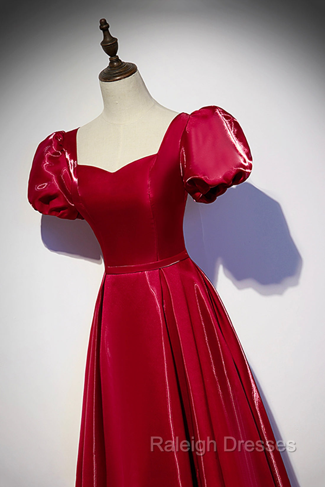 Burgundy Satin Long Prom Dress, Simple A Line Prom Dress Secondary image