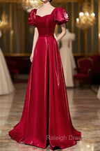 Burgundy Satin Long Prom Dress, Simple A-Line Evening Dress