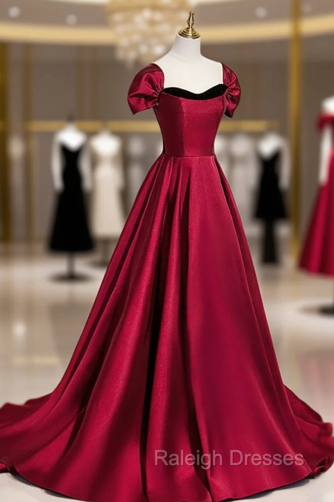 Burgundy Satin Long Prom Dress, Simple A-Line Evening Party Dress