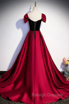 Burgundy Satin Long Prom Dress, Simple A Line Prom Prom Dress