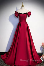 Burgundy Satin Long Prom Dress, Simple A Line Prom Prom Dress