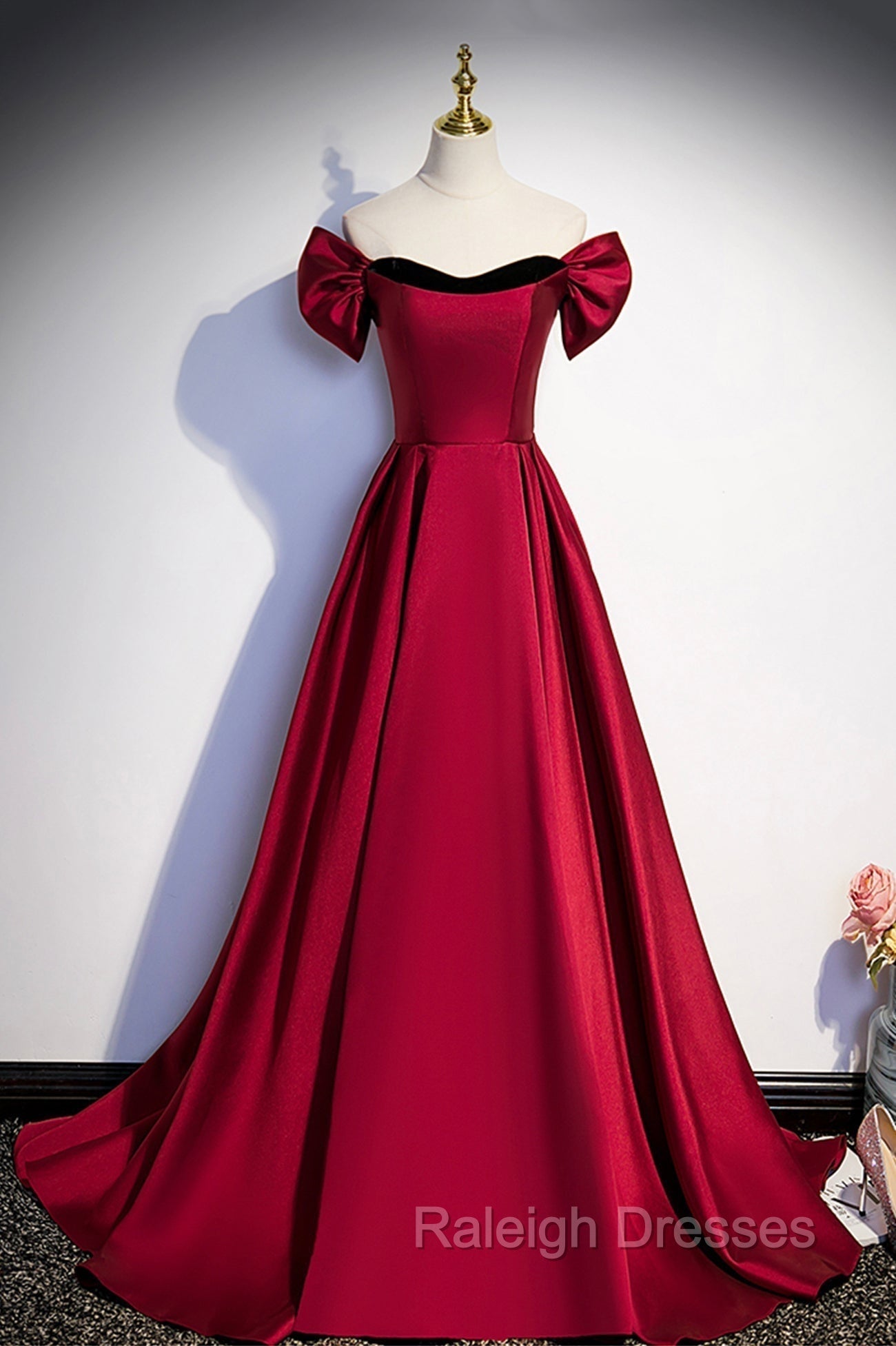 Burgundy Satin Long Prom Dress, Simple A Line Prom Prom Dress