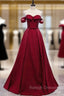 Burgundy Satin Off the Shoulder Beading Prom Dress
