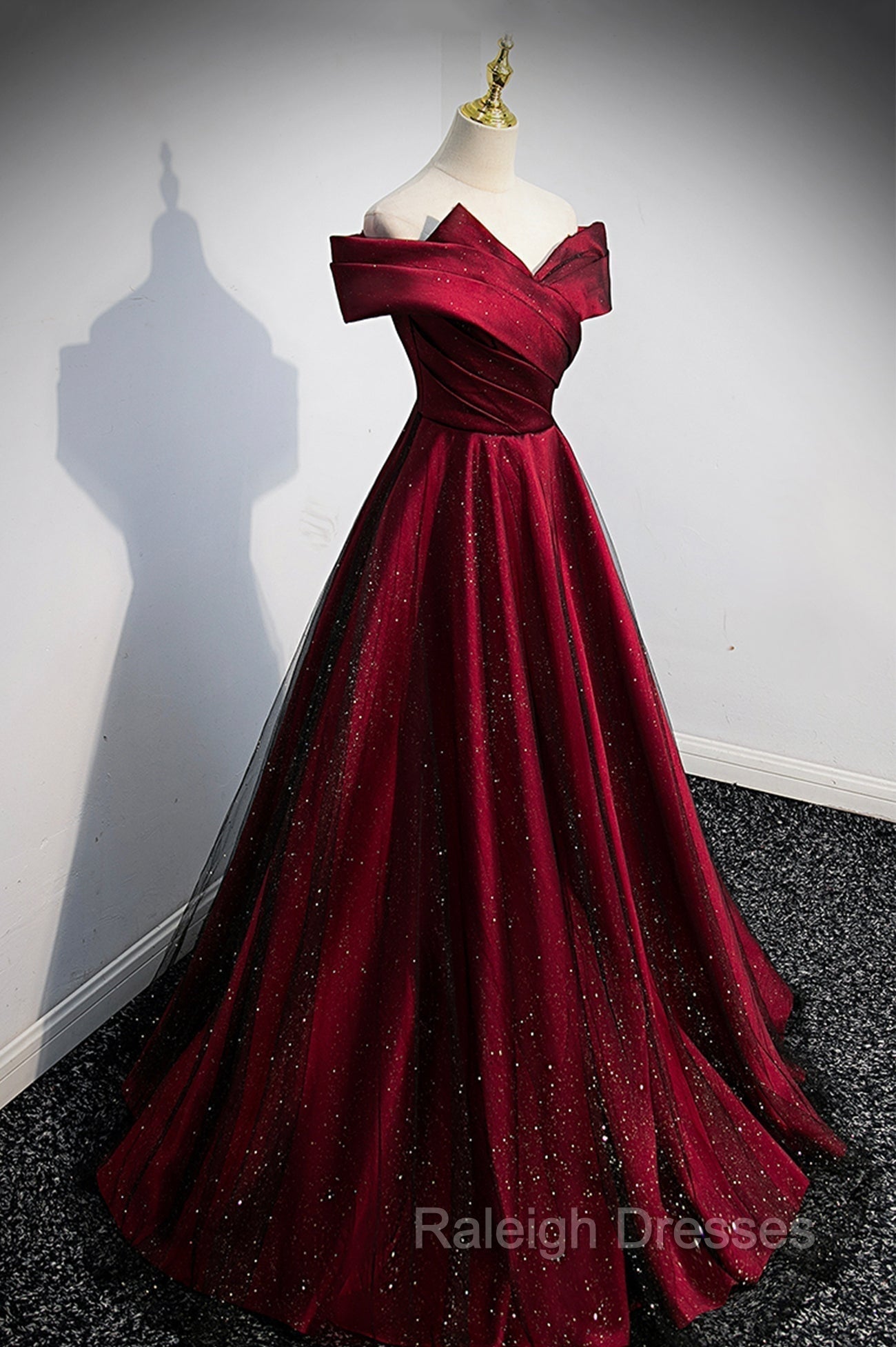 Burgundy Satin Off the Shoulder Prom Dress, A-Line Evening Graduation Dress Secondary image