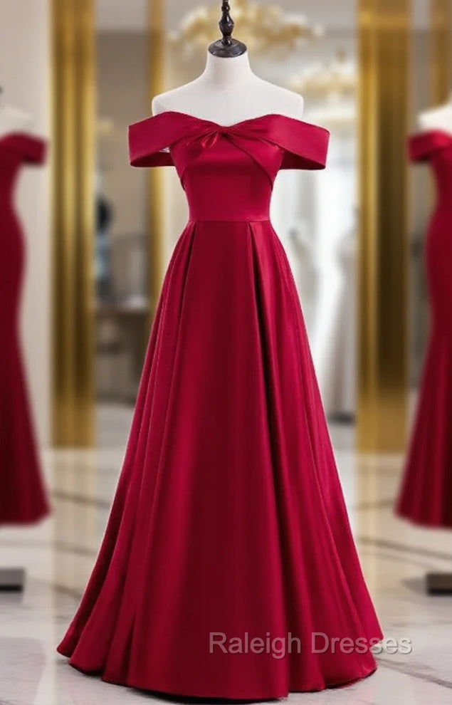 Burgundy Satin Off the Shoulder Prom Dress Main image
