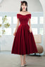 Burgundy Satin Short A-Line Prom Dresses Off The Shoulder Homecoming Prom Dresses