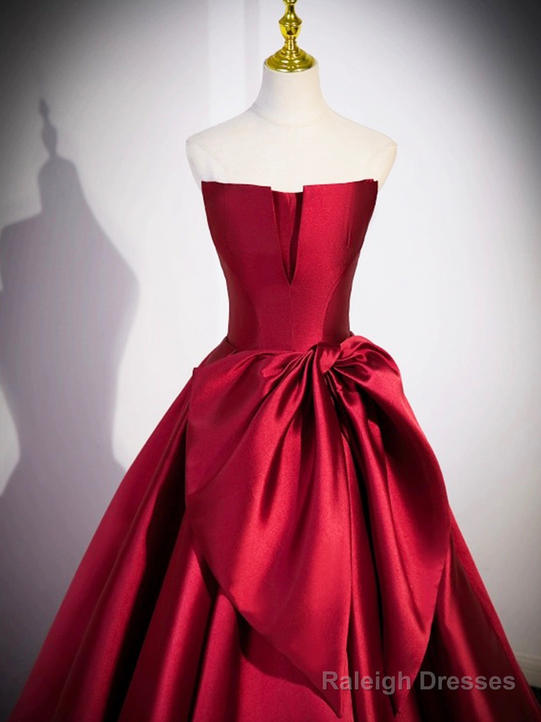 Burgundy Satin Strapless Long Prom Dress, Beautiful A-Line Evening Party Dress Secondary image
