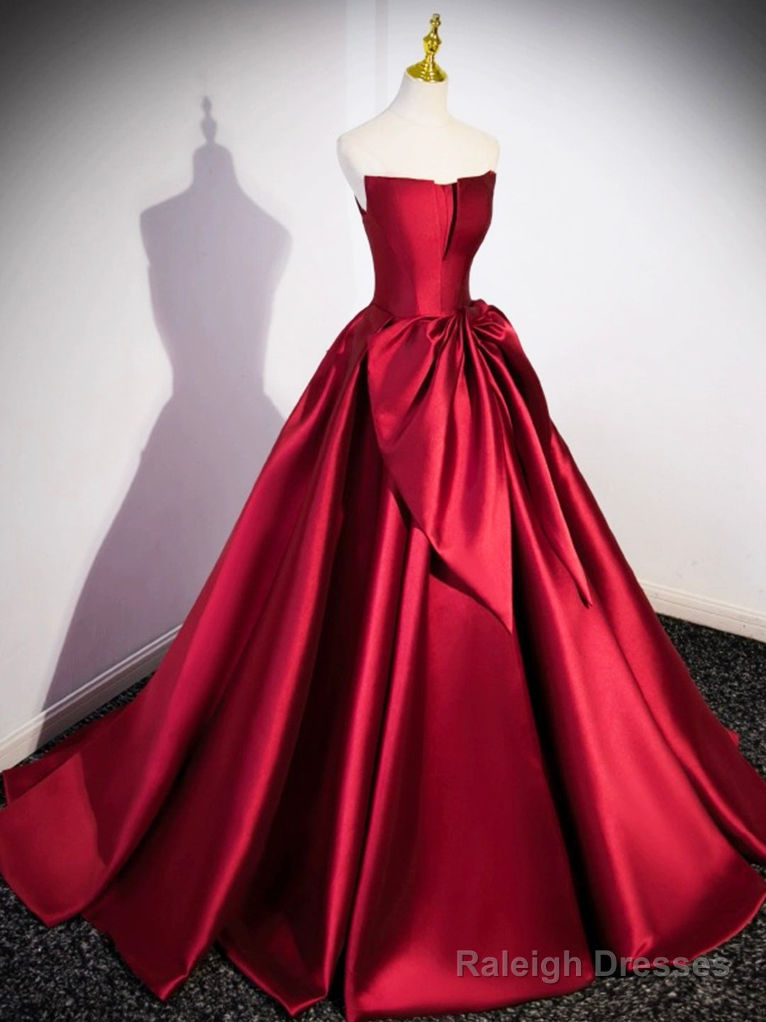 Burgundy Satin Strapless Long Prom Dress, Beautiful A-Line Evening Party Dress