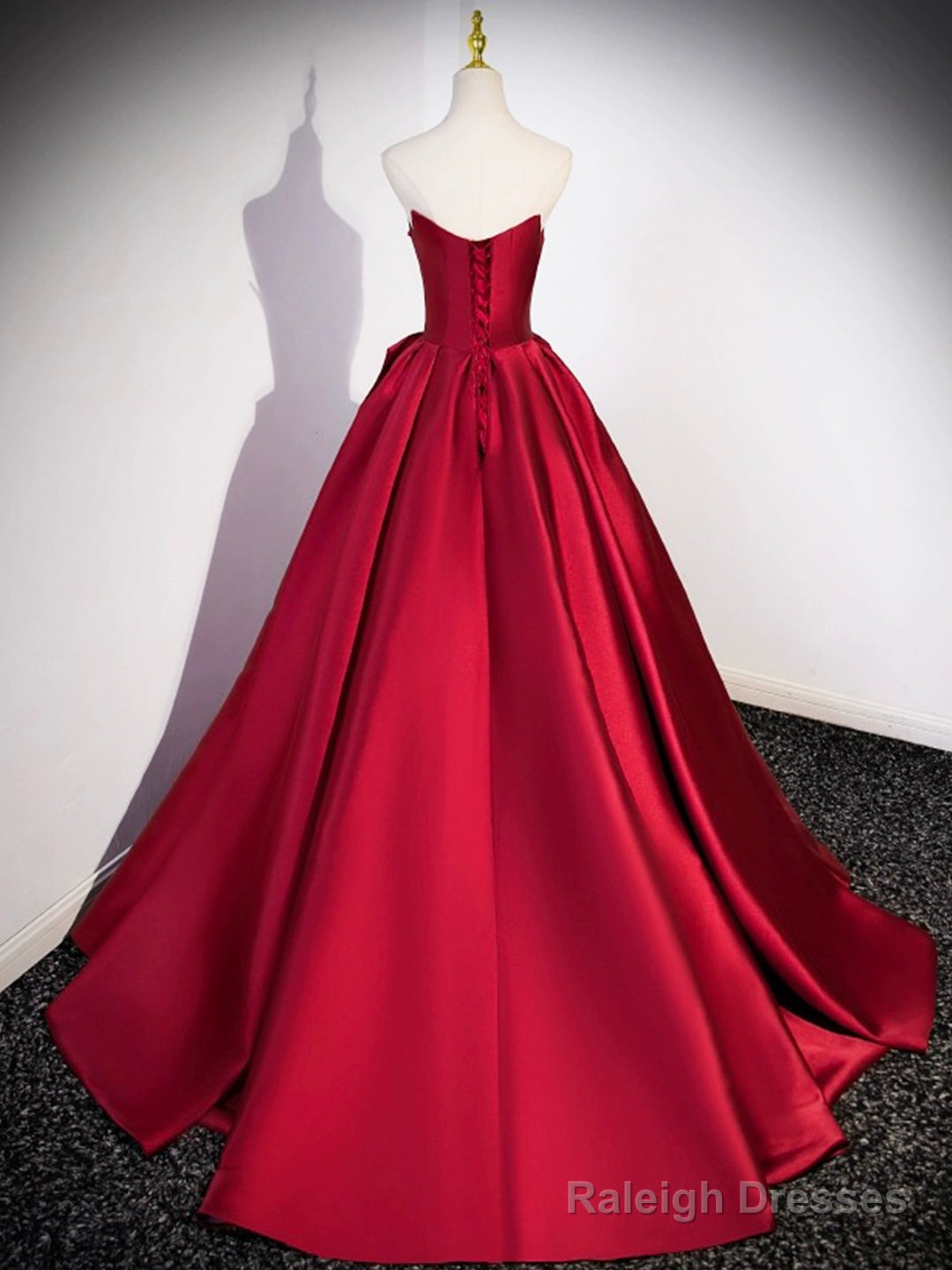 Burgundy Satin Strapless Long Prom Dress, Beautiful A-Line Evening Party Dress