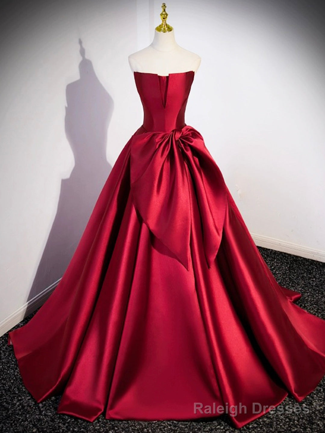 Burgundy Satin Strapless Long Prom Dress, Beautiful A-Line Evening Party Dress
