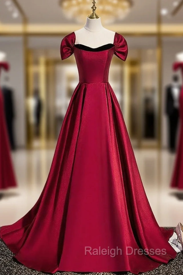 Burgundy Satin Strapless Prom Dress With Detachable Sleeve