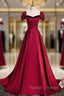 Burgundy Satin Strapless Prom Dress With Detachable Sleeve