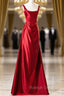 Burgundy Satin Straps Pleats Prom Dress