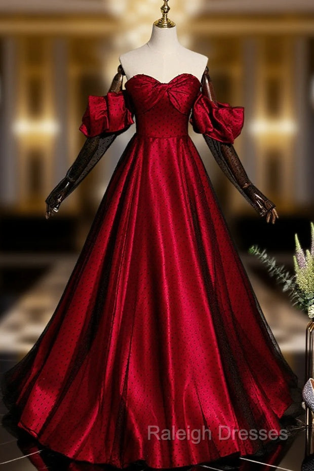 Burgundy Satin Tulle Long Prom Dress Evening Dress Main image