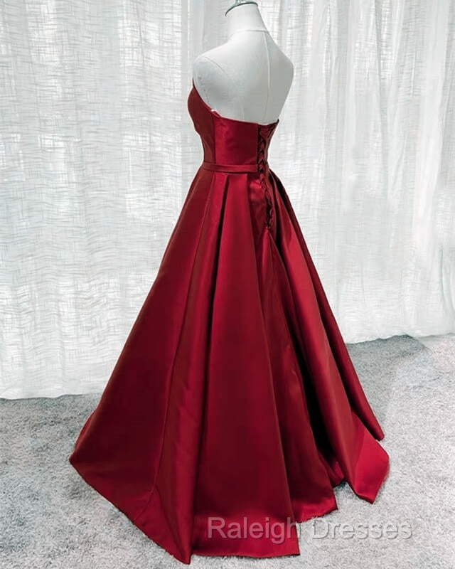 Burgundy Satin V Neck Long Dress