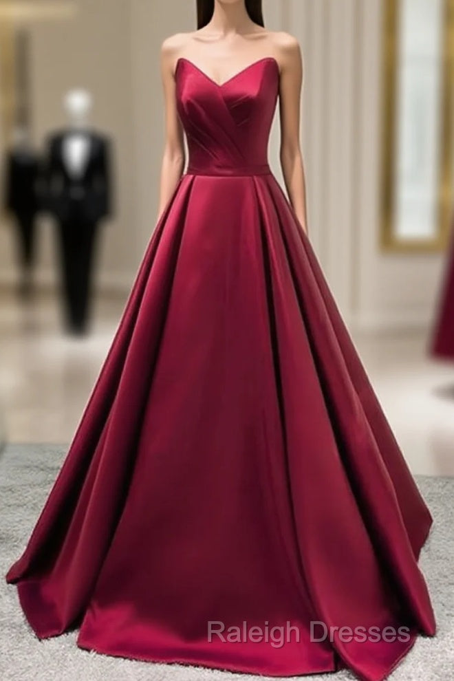 Burgundy Satin V Neck Long Dress Main image