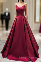 Burgundy Satin V Neck Long Dress