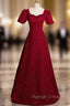 Burgundy Sequare Puff Sleeve Prom Dress