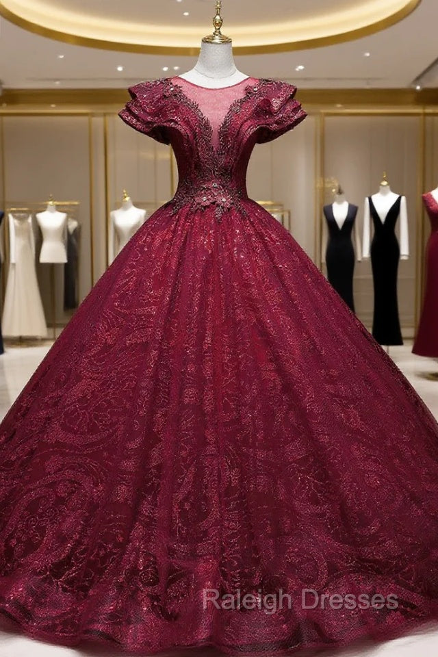 Burgundy Sequins Beading Quinceanera Dress