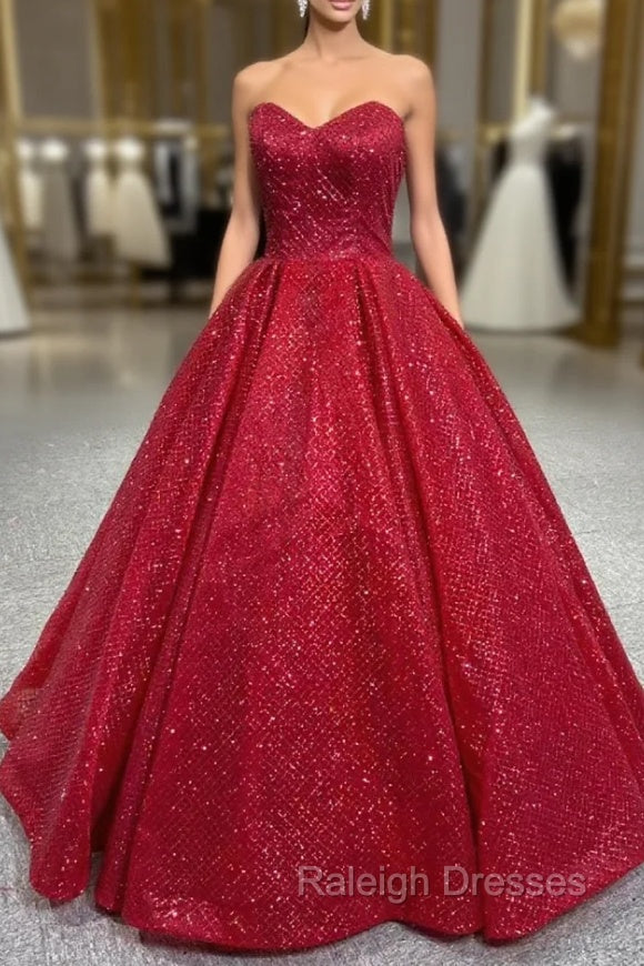 Burgundy Sequins Strapless Prom Dress