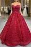 Burgundy Sequins Strapless Prom Dress