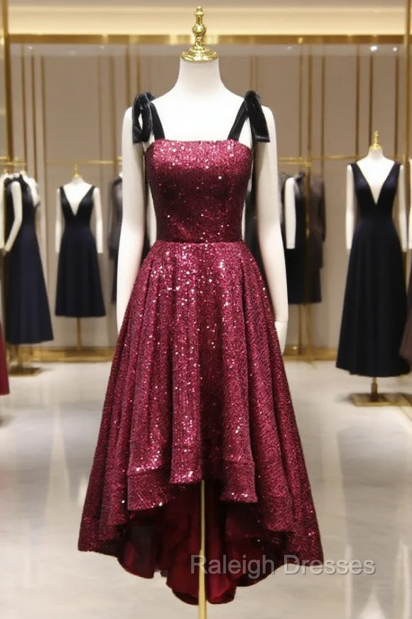 Burgundy Sequins Straps  Prom Dress Main image