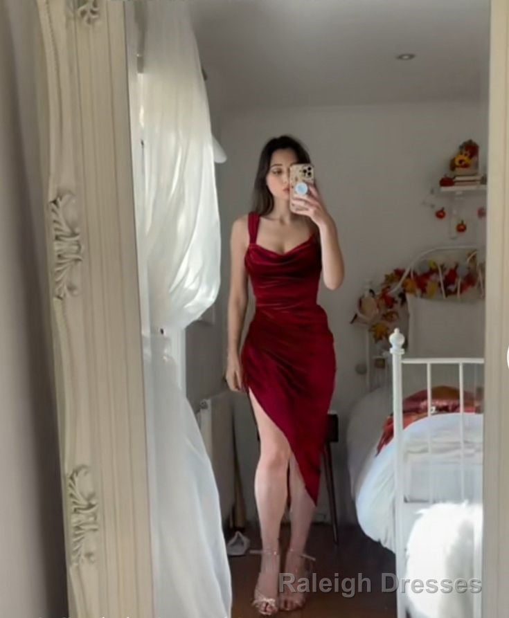 Burgundy Sheath Short Party Dress Simple Prom Dress Main image