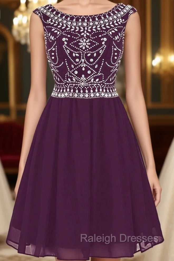 Burgundy Short Mini Chiffon Scoop Cap Sleeve Homecoming Dress