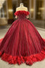 Burgundy Short Sleeve Beading Feather Prom Dress