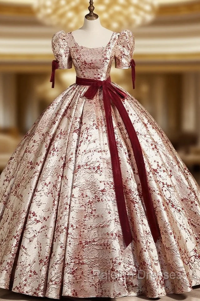 Burgundy Short Sleeve Quinceanera Dress Main image