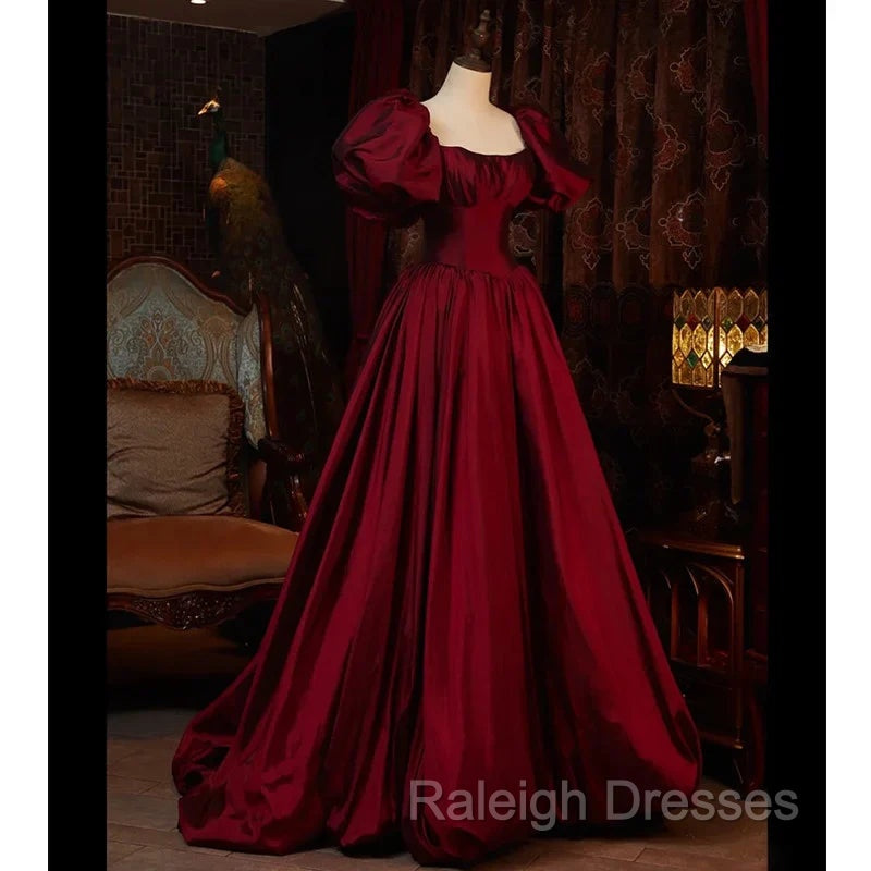 Burgundy Short Sleeves Floor Length Long Evening Dresses Ball Gown Formal Dresses prom dresses shops