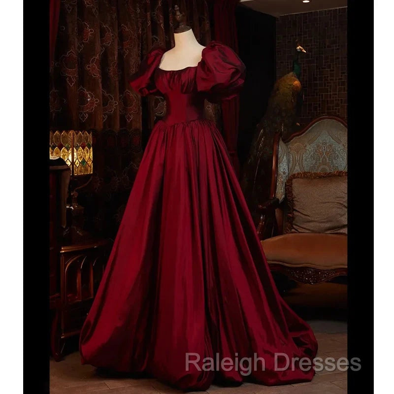 Burgundy Short Sleeves Floor Length Long Evening Dresses Ball Gown Formal Dresses prom dresses shops