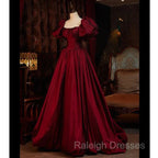 Burgundy Short Sleeves Floor Length Long Prom Dresses Ball Gowns Formal Dresses prom dresses shops