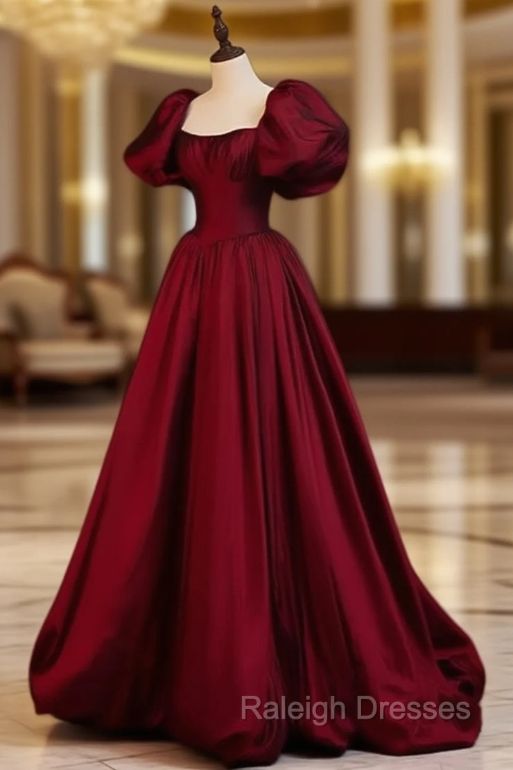 Burgundy Short Sleeves Floor Length Long Evening Dresses Ball Gown Formal Dresses prom dresses shops Main image