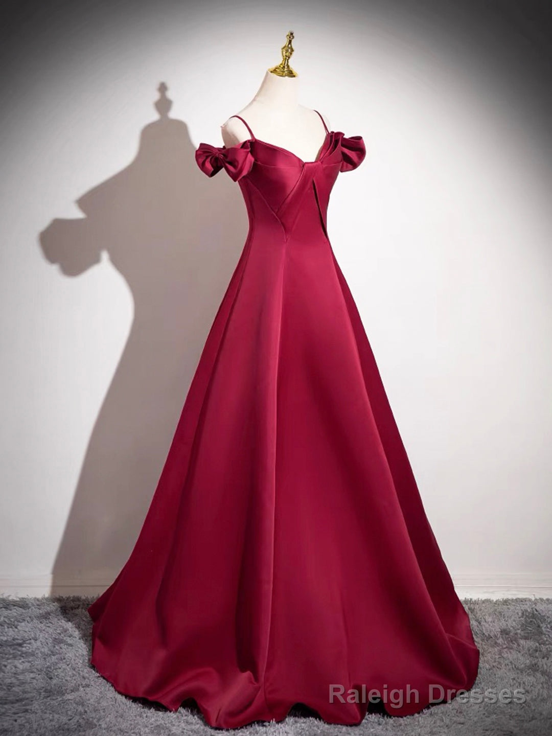 Burgundy Spaghetti Strap Satin Long Prom Dress, A-Line Evening Party Dress Secondary image