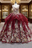 Burgundy Spaghetti Straps Appliques Prom Dress