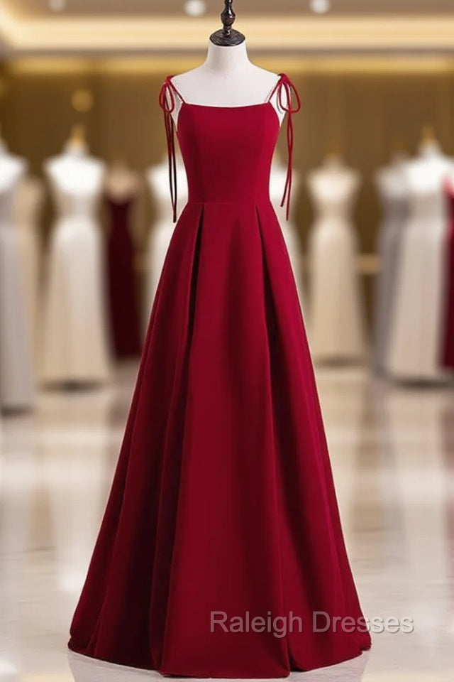 Burgundy Spaghetti Straps Backless Prom Dress