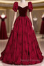 Burgundy Square Square Puff Sleeve Prom Dress