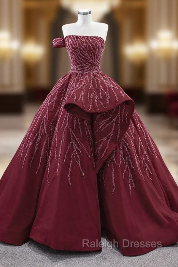 Burgundy Strapless Beading Prom Dress Main image