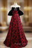 Burgundy Strapless Black Velvet Prom Dress