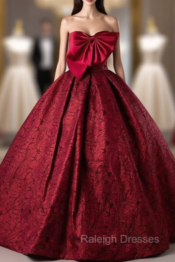 Burgundy Strapless Bow Quinceanera Dress Main image