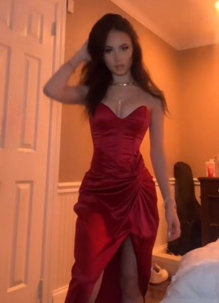 Burgundy Strapless Prom Dresses Long Prom Dresses With Slit