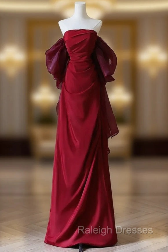 Burgundy Strapless Pleats Prom Dress Main image