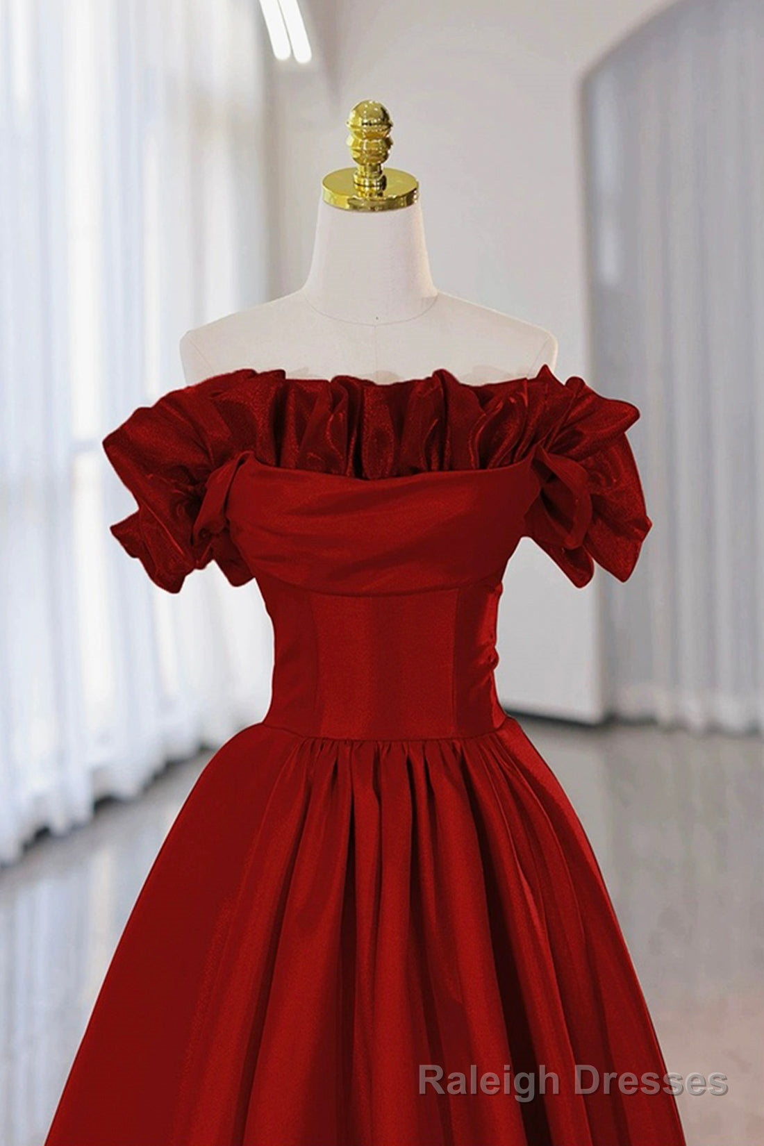 Burgundy Strapless Satin Long Prom Dress, A-Line Evening Party Dress