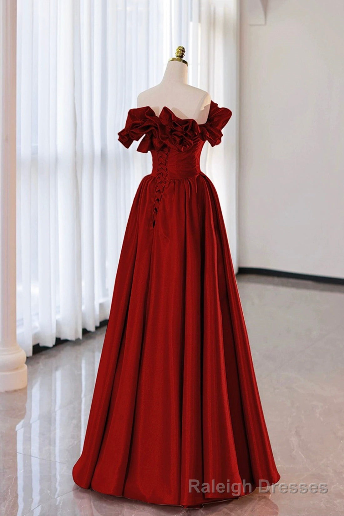 Burgundy Strapless Satin Long Prom Dress, A Line Prom Prom Dress Main image
