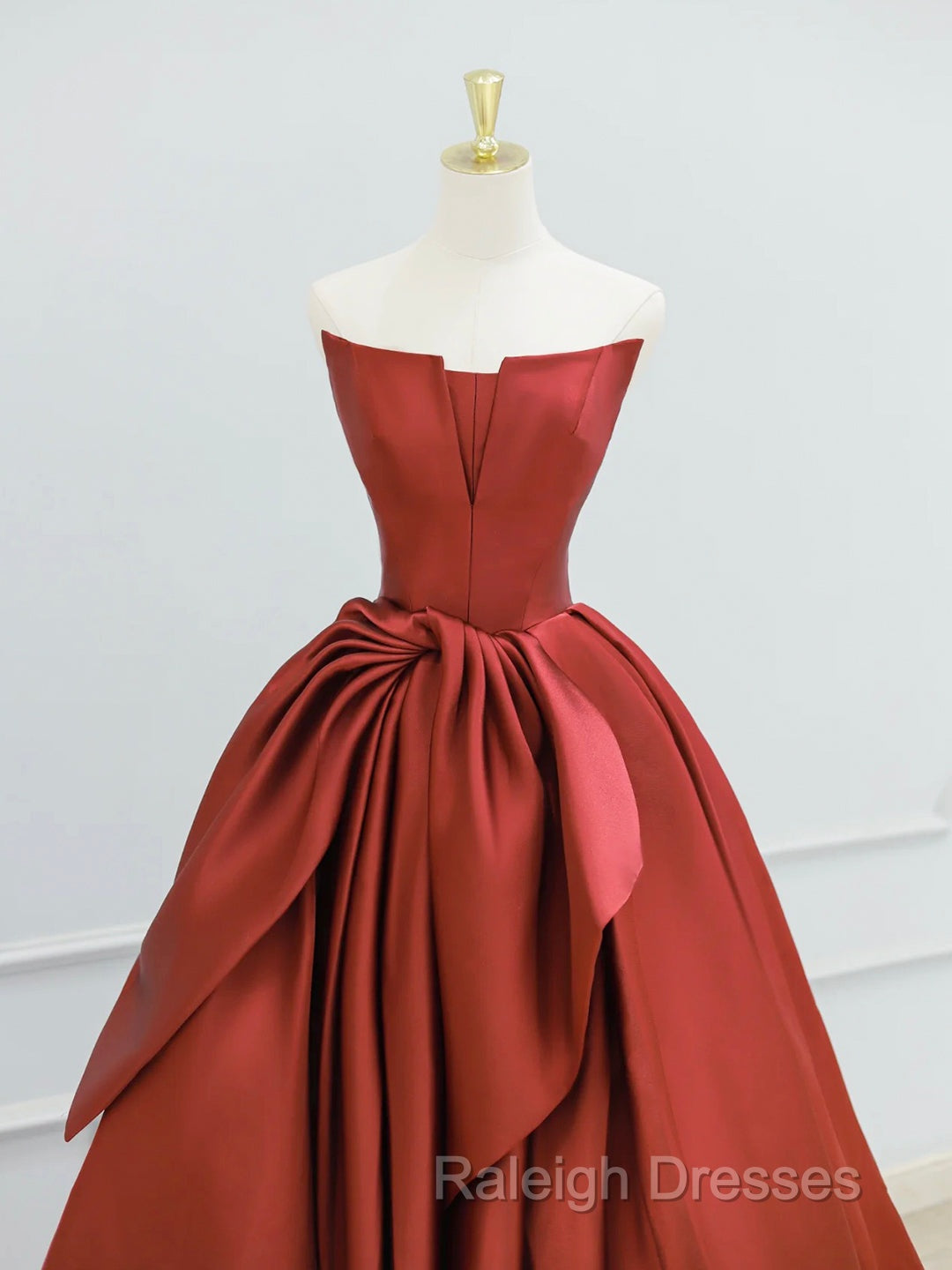 Burgundy Strapless Satin Long Prom Dress, Beautiful A-Line Evening Party Dress Secondary image