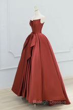 Burgundy Strapless Satin Long Prom Dress, Beautiful A-Line Evening Party Dress