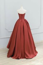 Burgundy Strapless Satin Long Prom Dress, Beautiful A-Line Evening Party Dress