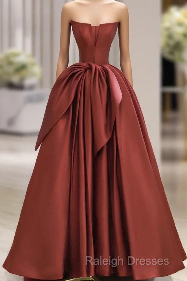 Burgundy Strapless Satin Long Prom Dress, Beautiful A-Line Evening Party Dress Main image