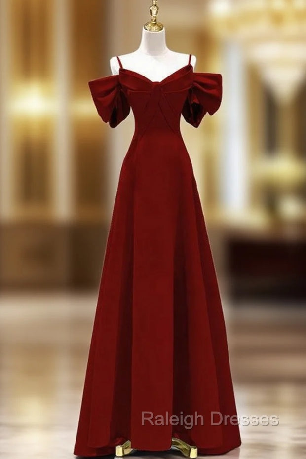 Burgundy Straps Bow Prom Dress